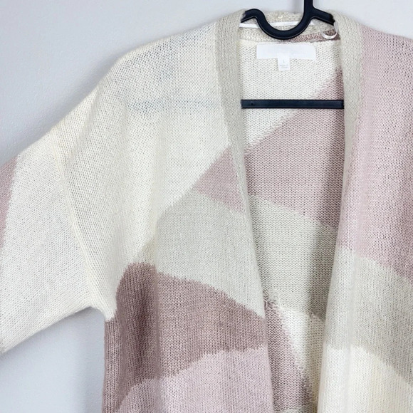 ADYSON PARKER |  DROP SHOULDER COLOR BLOCK OATMEAL COMBO CARDIGAN SWEATER - Picture 6 of 11